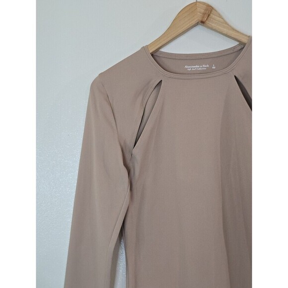 Abercrombie & Fitch Soft A&F Tan Bodysuit Size Large Cutout Long Sleeve Nude - Picture 3 of 9